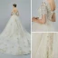 Elegant Champagne Wedding Dresses 2019 A-Line / Princess V-Neck Short Sleeve Backless Beading Tassel Appliques Lace Glitter Tulle Cathedral Train Ruffle