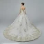 Luxury / Gorgeous Champagne See-through Wedding Dresses 2019 A-Line / Princess Scoop Neck Long Sleeve Backless Appliques Lace Beading Glitter Tulle Cathedral Train Ruffle