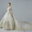 Luxury / Gorgeous Champagne See-through Wedding Dresses 2019 A-Line / Princess Scoop Neck Long Sleeve Backless Appliques Lace Beading Glitter Tulle Cathedral Train Ruffle