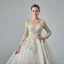 Luxury / Gorgeous Champagne See-through Wedding Dresses 2019 A-Line / Princess Scoop Neck Long Sleeve Backless Appliques Lace Beading Glitter Tulle Cathedral Train Ruffle