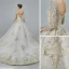 Luxury / Gorgeous Champagne See-through Wedding Dresses 2019 A-Line / Princess Scoop Neck Long Sleeve Backless Appliques Lace Beading Glitter Tulle Cathedral Train Ruffle