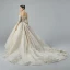 Luxury / Gorgeous Champagne Wedding Dresses 2019 A-Line / Princess Off-The-Shoulder Pierced 3/4 Sleeve Backless Appliques Lace Beading Chapel Train Ruffle