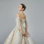 Luxury / Gorgeous Champagne Wedding Dresses 2019 A-Line / Princess Off-The-Shoulder Pierced 3/4 Sleeve Backless Appliques Lace Beading Chapel Train Ruffle