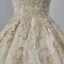 Luxury / Gorgeous Champagne Wedding Dresses 2019 A-Line / Princess Off-The-Shoulder Pierced 3/4 Sleeve Backless Appliques Lace Beading Chapel Train Ruffle