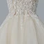 Beste Champagner Durchsichtige Brautkleider / Hochzeitskleider 2019 A Linie Rundhalsausschnitt 3/4 Ärmel Durchbohrt Applikationen Spitze Perle Perlenstickerei Kathedrale Schleppe Rüschen