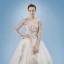 Romantic Champagne See-through Wedding Dresses 2019 A-Line / Princess Scoop Neck Long Sleeve Backless Appliques Lace Pearl Glitter Tulle Cathedral Train Ruffle