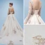 Romantic Champagne See-through Wedding Dresses 2019 A-Line / Princess Scoop Neck Long Sleeve Backless Appliques Lace Pearl Glitter Tulle Cathedral Train Ruffle