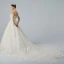 Elegant Champagne Wedding Dresses 2019 A-Line / Princess Off-The-Shoulder Short Sleeve Backless Appliques Lace Pearl Beading Glitter Tulle Cathedral Train Ruffle