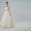 Elegant Champagne Wedding Dresses 2019 A-Line / Princess Off-The-Shoulder Short Sleeve Backless Appliques Lace Pearl Beading Glitter Tulle Cathedral Train Ruffle