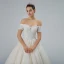 Bling Bling Champagne Wedding Dresses 2019 A-Line / Princess Off-The-Shoulder Short Sleeve Backless Appliques Lace Pearl Beading Glitter Tulle Cathedral Train Ruffle