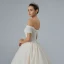 Bling Bling Champagne Wedding Dresses 2019 A-Line / Princess Off-The-Shoulder Short Sleeve Backless Appliques Lace Pearl Beading Glitter Tulle Cathedral Train Ruffle