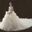 Illusion Champagne Pierced Wedding Dresses 2019 Ball Gown Scoop Neck 3/4 Sleeve Backless Appliques Lace Beading Cathedral Train Cascading Ruffles