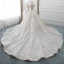 Luxury / Gorgeous Champagne Wedding Dresses 2019 Ball Gown Off-The-Shoulder V-Neck Short Sleeve Backless Appliques Lace Pearl Beading Glitter Polyester Cathedral Train Ruffle