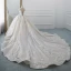 Luxury / Gorgeous Champagne Wedding Dresses 2019 Ball Gown Off-The-Shoulder V-Neck Short Sleeve Backless Appliques Lace Pearl Beading Glitter Polyester Cathedral Train Ruffle