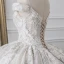 Luxury / Gorgeous Champagne Wedding Dresses 2019 Ball Gown Off-The-Shoulder V-Neck Short Sleeve Backless Appliques Lace Pearl Beading Glitter Polyester Cathedral Train Ruffle