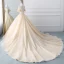 Luxury / Gorgeous Champagne See-through Wedding Dresses 2019 A-Line / Princess Scoop Neck Short Sleeve Backless Appliques Lace Crystal Beading Glitter Tulle Cathedral Train Ruffle