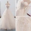 Elegant Champagne Brudekjoler 2019 Prinsesse Kjæreste Avtakbar 3/4 Ermer Ryggløse Appliques Blonder Beading Glitter Tyll Cathedral Train Buste