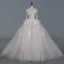 Romantic Champagne See-through Glitter Wedding Dresses 2019 Ball Gown Scoop Neck Long Sleeve Appliques Lace Beading Pearl Rhinestone Court Train Ruffle