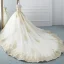 Luxury / Gorgeous Champagne Wedding Dresses 2019 A-Line / Princess Off-The-Shoulder Short Sleeve Backless Gold Appliques Lace Beading Cathedral Train Ruffle