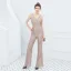 Chic / Beautiful Black Sequins Evening Party Jumpsuit 2022 V-Neck Sleeveless Sash Backless Floor-Length / Long Evening Dresses