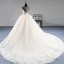 Illusion Champagne See-through Wedding Dresses 2019 A-Line / Princess Scoop Neck Sleeveless Appliques Lace Beading Pearl Chapel Train Ruffle
