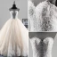 Illusion Champagne See-through Wedding Dresses 2019 A-Line / Princess Scoop Neck Sleeveless Appliques Lace Beading Pearl Chapel Train Ruffle