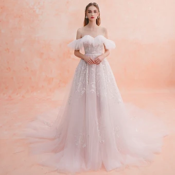 Chic Belle Ivoire Transparentes Robe De Mariée 2019 Princesse Encolure Dégagée Manches Courtes Appliques En Dentelle Glitter Tulle Chapel Train Volants