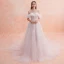 Chic / Belle Ivoire Transparentes Robe De Mariée 2019 Princesse Encolure Dégagée Manches Courtes Appliques En Dentelle Glitter Tulle Chapel Train Volants