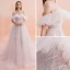 Chic / Belle Ivoire Transparentes Robe De Mariée 2019 Princesse Encolure Dégagée Manches Courtes Appliques En Dentelle Glitter Tulle Chapel Train Volants