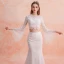 2 Piece Ivory Beach Lace Wedding Dresses 2019 Trumpet / Mermaid Square Neckline Long Sleeve Appliques Lace Court Train Ruffle