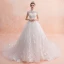 Chinese style Ivory See-through Wedding Dresses 2019 A-Line / Princess High Neck Short Sleeve Backless Appliques Lace Beading Tassel Glitter Tulle Cathedral Train Ruffle