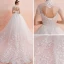 Chinese style Ivory See-through Wedding Dresses 2019 A-Line / Princess High Neck Short Sleeve Backless Appliques Lace Beading Tassel Glitter Tulle Cathedral Train Ruffle