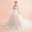 Elegant Ivory Wedding Dresses 2019 A-Line / Princess Off-The-Shoulder Short Sleeve Backless Appliques Lace Beading Cathedral Train Ruffle