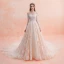 Elegant Champagne Wedding Dresses 2019 A-Line / Princess Off-The-Shoulder Long Sleeve Backless Pierced Appliques Lace Beading Cathedral Train Ruffle