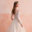 Elegant Champagne Wedding Dresses 2019 A-Line / Princess Off-The-Shoulder Long Sleeve Backless Pierced Appliques Lace Beading Cathedral Train Ruffle