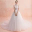 Modest / Simple Ivory Wedding Dresses 2019 Empire High Neck Sleeveless Appliques Lace Cathedral Train Ruffle