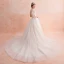 Chic / Belle Ivoire Organza Transparentes Robe De Mariée 2019 Princesse Encolure Carrée Manches Courtes Dos Nu Appliques En Dentelle Perlage Chapel Train Volants
