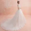 Chic / Belle Ivoire Organza Transparentes Robe De Mariée 2019 Princesse Encolure Carrée Manches Courtes Dos Nu Appliques En Dentelle Perlage Chapel Train Volants
