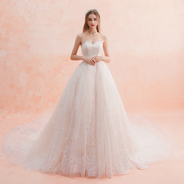 Elegant Elfenben Brudekjoler 2019 Empire Kjæreste Uten Ermer Ryggløse Appliques Blonder Glitter Paljetter Cathedral Train Buste