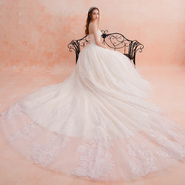 Elegant Elfenben Brudekjoler 2019 Empire Kjæreste Uten Ermer Ryggløse Appliques Blonder Glitter Paljetter Cathedral Train Buste