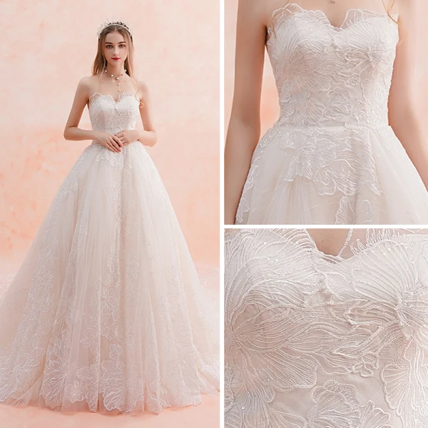 Elegant Elfenben Brudekjoler 2019 Empire Kjæreste Uten Ermer Ryggløse Appliques Blonder Glitter Paljetter Cathedral Train Buste