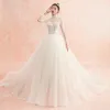 Chinese style Champagne See-through Wedding Dresses 2019 Ball Gown High Neck Long Sleeve Backless Appliques Lace Beading Chapel Train Ruffle