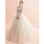Style Chinois Champagne Transparentes Robe De Mariée 2019 Robe Boule Col Haut Manches Longues Dos Nu Appliques En Dentelle Perlage Chapel Train Volants