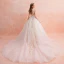 Luxe Champagne Transparentes Robe De Mariée 2019 Princesse Encolure Carrée Sans Manches Dos Nu Appliques En Dentelle Fait main Perlage Cathedral Train Volants