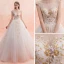 Luxe Champagne Transparentes Robe De Mariée 2019 Princesse Encolure Carrée Sans Manches Dos Nu Appliques En Dentelle Fait main Perlage Cathedral Train Volants