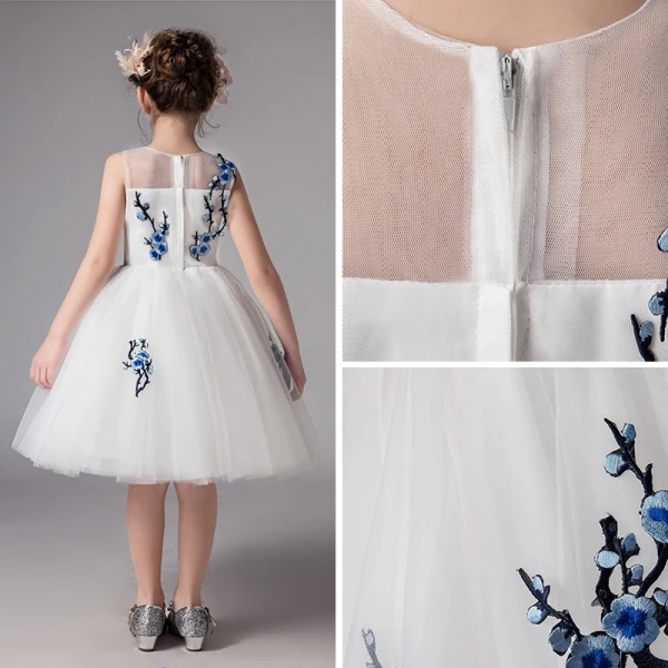 Chic / Beautiful Ivory See-through Flower Girl Dresses 2019 A-Line / Princess Scoop Neck Sleeveless Embroidered Knee-Length Ruffle Wedding Party Dresses