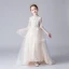 Chinese style Champagne Flower Girl Dresses 2019 A-Line / Princess High Neck 1/2 Sleeves Appliques Lace Beading Sweep Train Ruffle Wedding Party Dresses