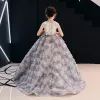 Flower Fairy Champagne Flower Girl Dresses 2019 Ball Gown Scoop Neck Sleeveless Appliques Flower Beading Pearl Sweep Train Ruffle Wedding Party Dresses