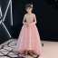 Chic / Beautiful Candy Pink See-through Flower Girl Dresses 2019 A-Line / Princess Scoop Neck Sleeveless Appliques Lace Flower Rhinestone Beading Pearl Court Train Ruffle Wedding Party Dresses