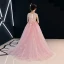 Chic / Beautiful Candy Pink See-through Flower Girl Dresses 2019 A-Line / Princess Scoop Neck Sleeveless Appliques Lace Flower Rhinestone Beading Pearl Court Train Ruffle Wedding Party Dresses